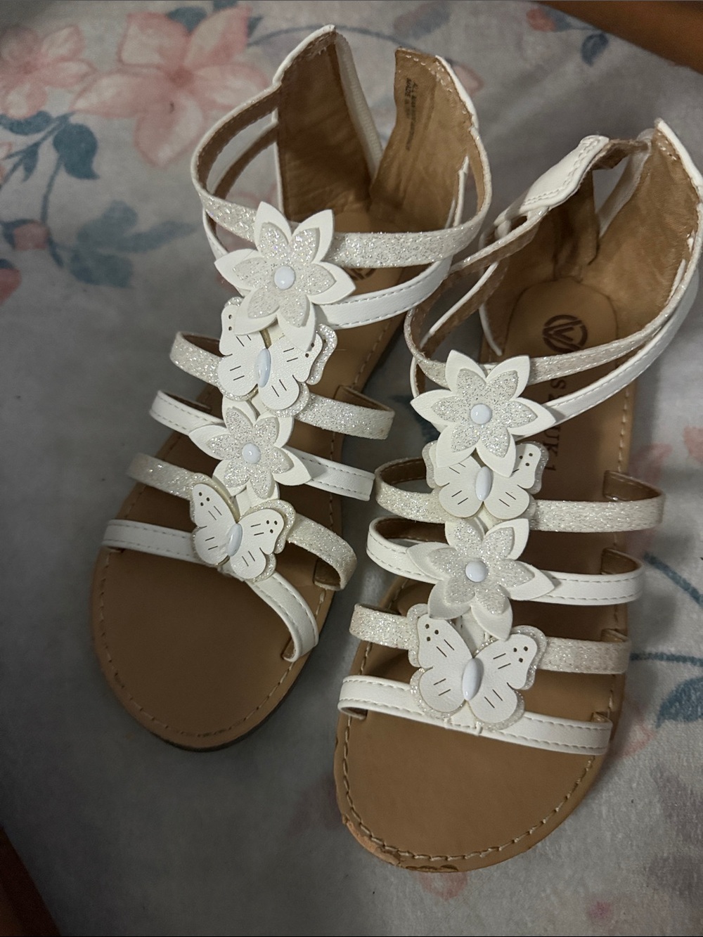 Girls White Floral Butterfly Strappy Sandals